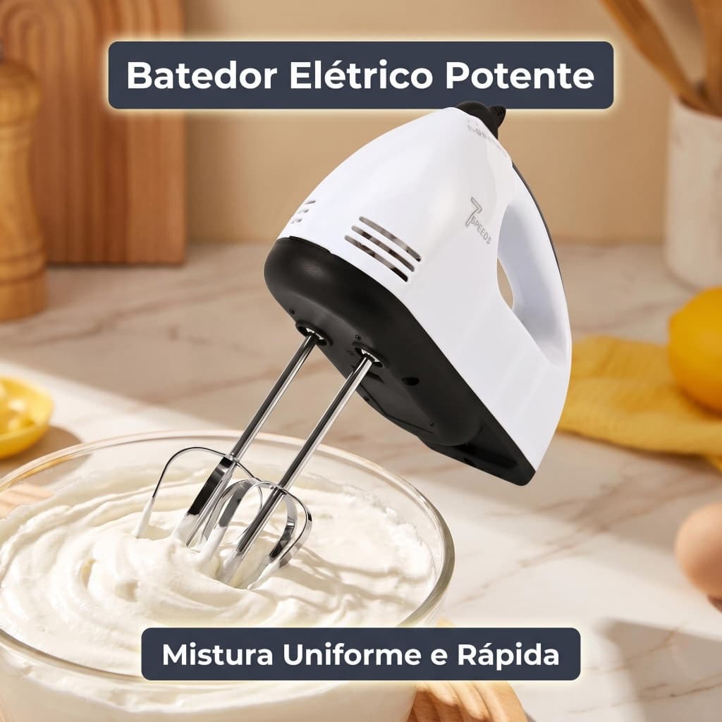 Batedeira Elétrica de Mão 7 Velocidades 110V Ideal para Bater Ovos e Massas de Bolo