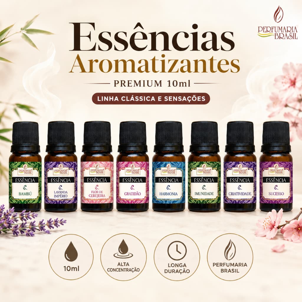 Essência Aromatizante Premium 10ml para Difusor e Aromatizador de Ambientes Linha Clássica e Sensações Perfumaria Brasil