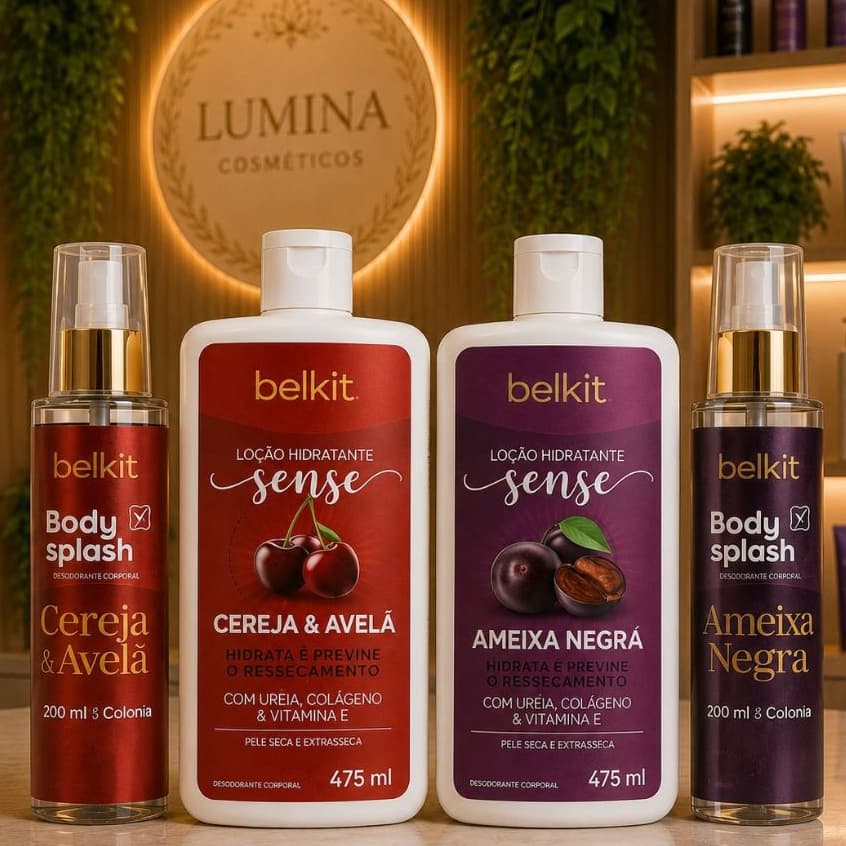 COMBO BELKIT Loção Hidratante + Body Splash - Ameixa Negra ou Cereja e Avelã Perfume Desodorante