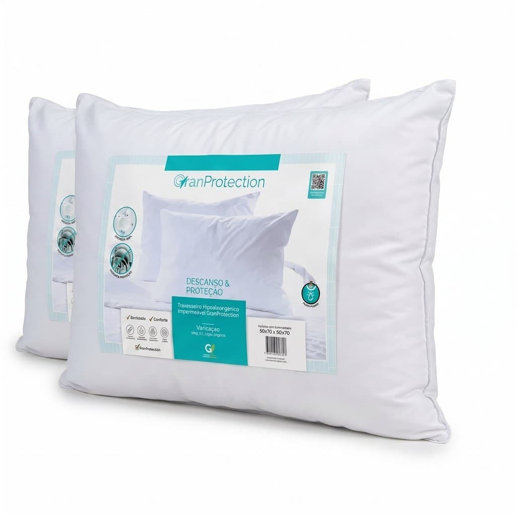 Kit 2 Travesseiros GranProtection Antialérgico Conforto Super Macio Qualidade Premium