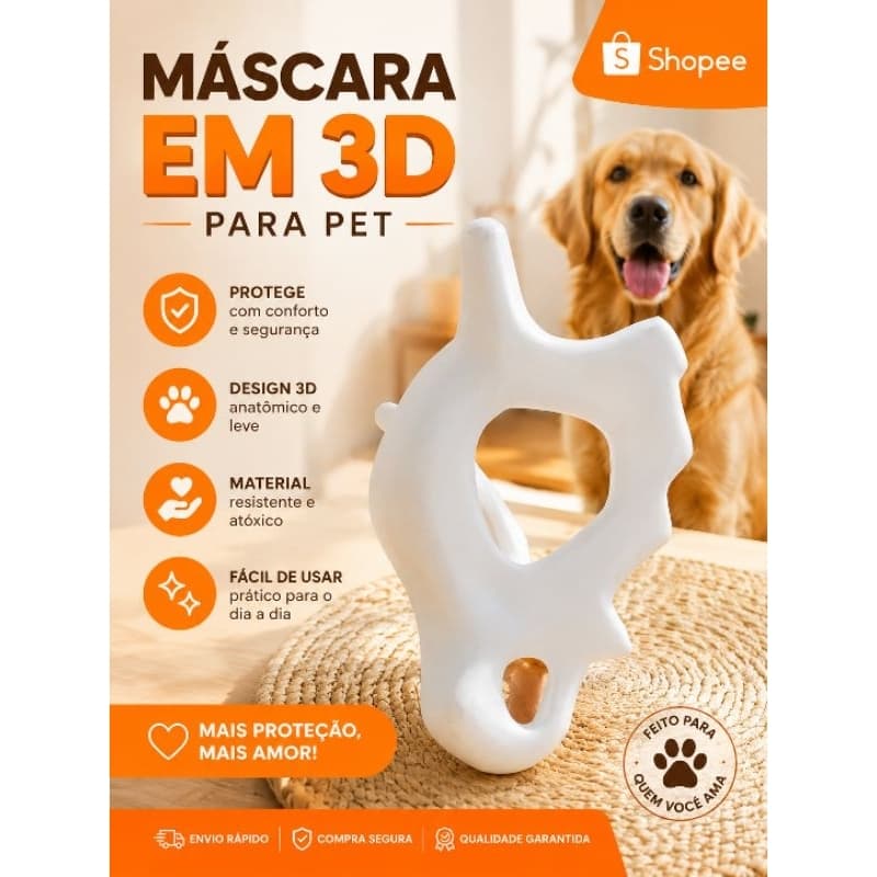 Máscara 3D para Cachorro Design Geométrico - Acessório Pet Proteção UPA PRIME 3D