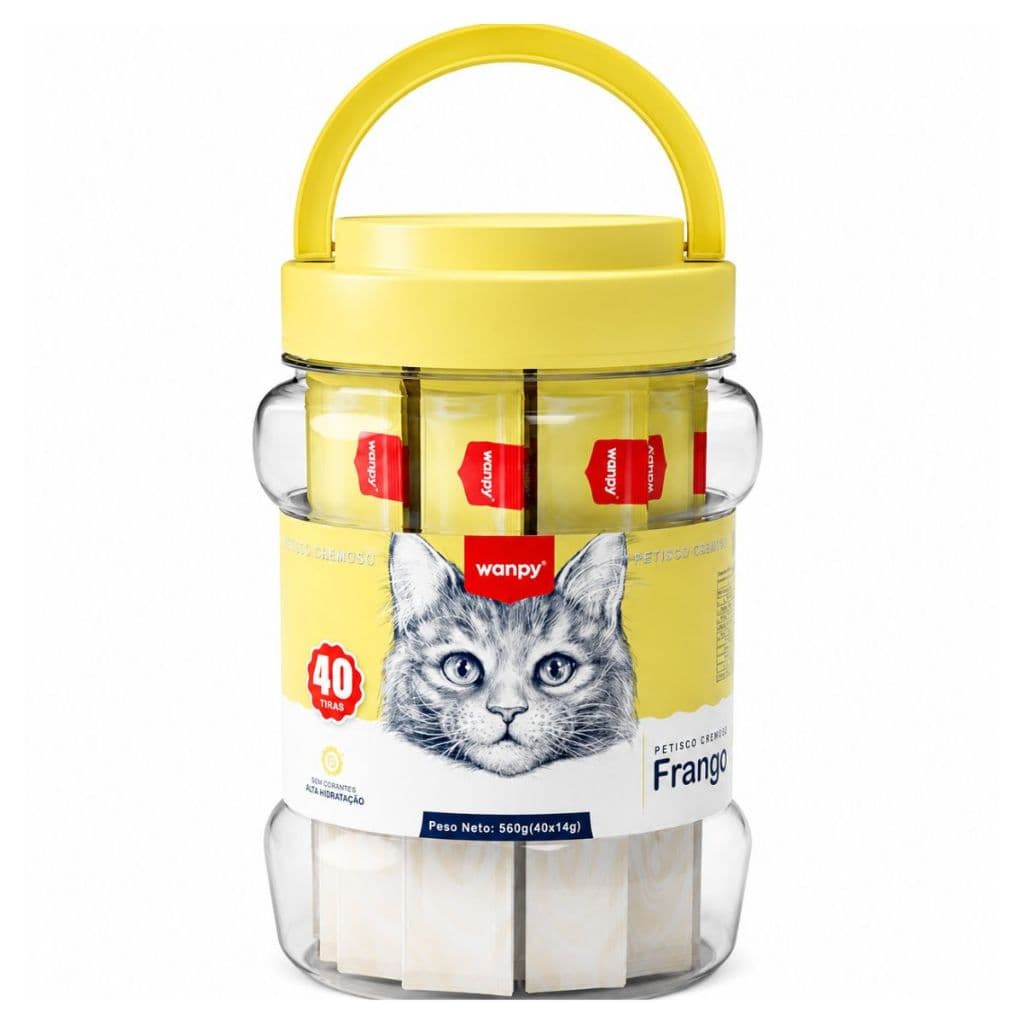Petisco Para Gato Wanpy Creamy Frango Pote com 40 tubos 560g