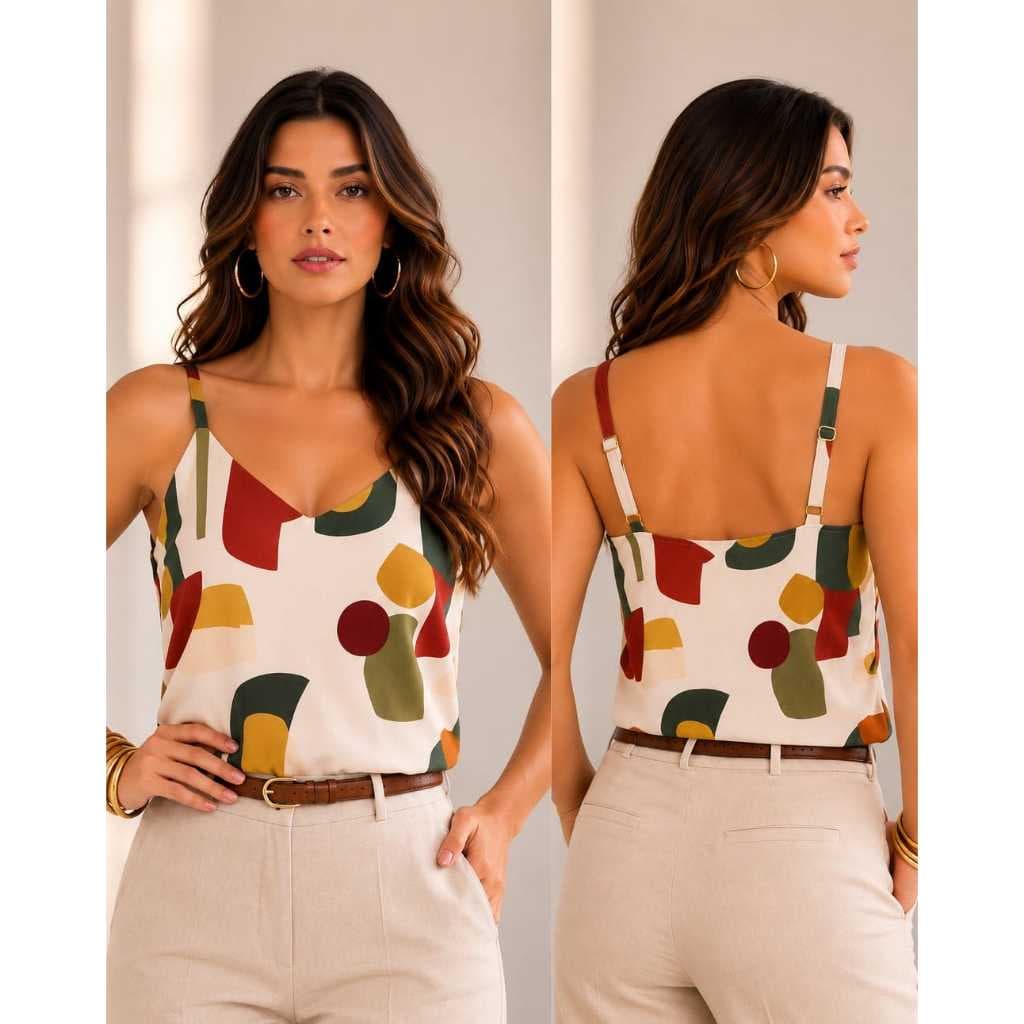 Blusa Regata Feminina Alças Reguláveis Decote Verão 2026 Elegante Casual
