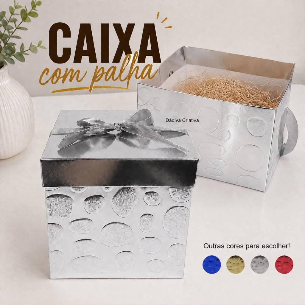 Kit Caixa Metalizada com Palha