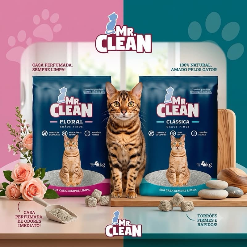 Kit c/2 Areia Higiênica Gato Mr Clean 4kg Grãos Finos