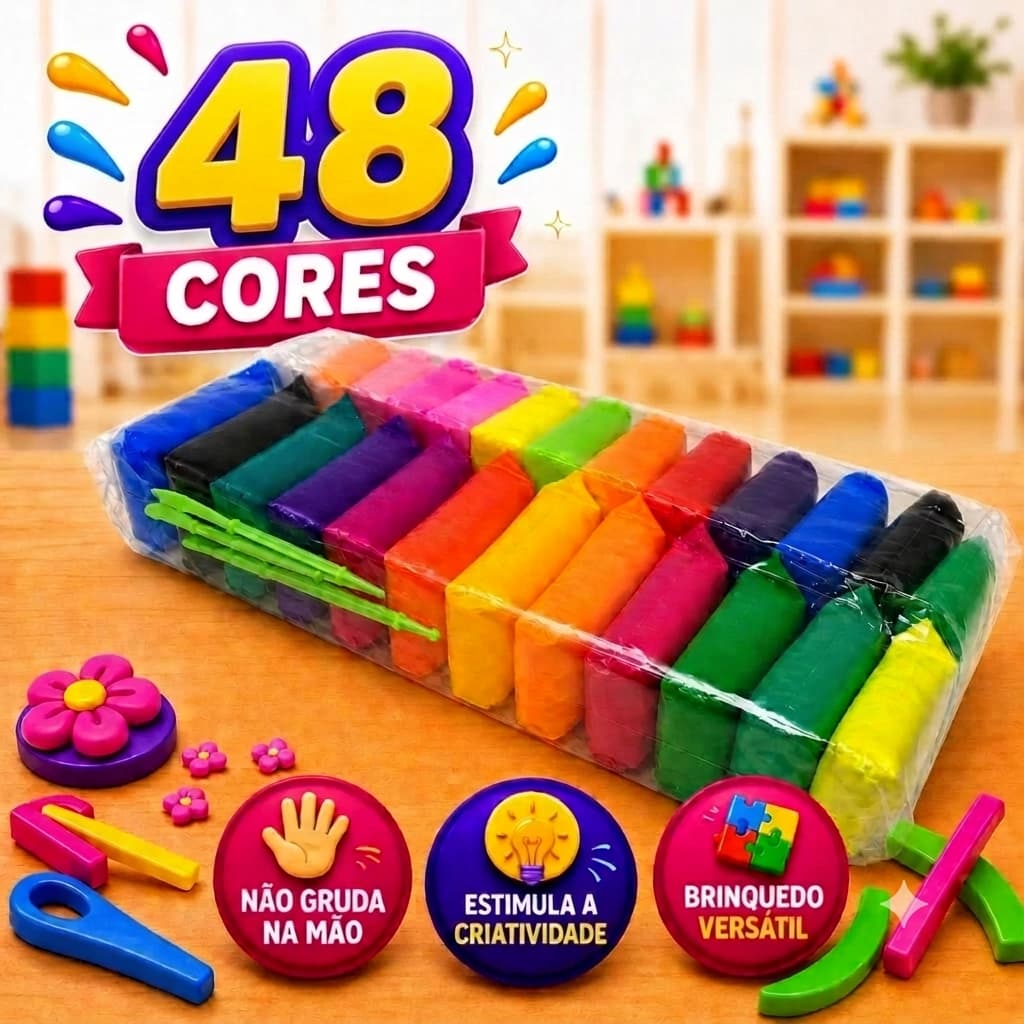Kit 12-72 Massinha Argila Pula Pula de E.V.A Super Leve Incluso 3 Ferramentas Brinquedos Educativos