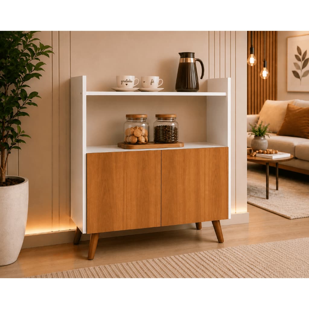 Aparador Buffet Multiuso 2 Portas Com Nicho Organizador Retrô Sala Cantinho Café Cozinha