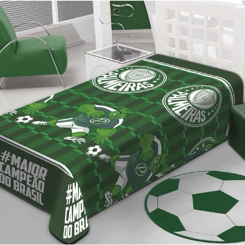 Cobertor Manta Palmeiras Solteiro Time Futebol Verdão Avanti Microfibra 1,50 x 2,00 Jolitex