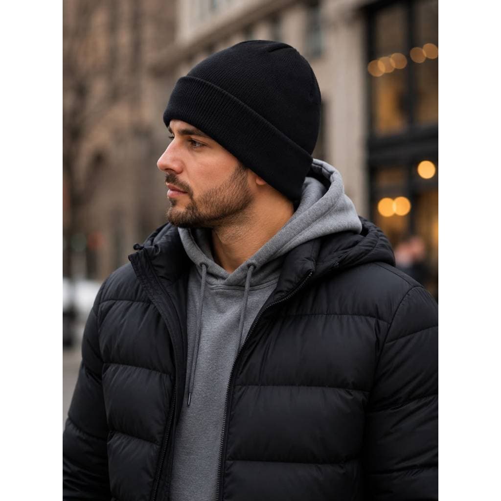 Touca Gorro de Inverno Tricot Canelado Unissex Quente Confortável Preto Premium