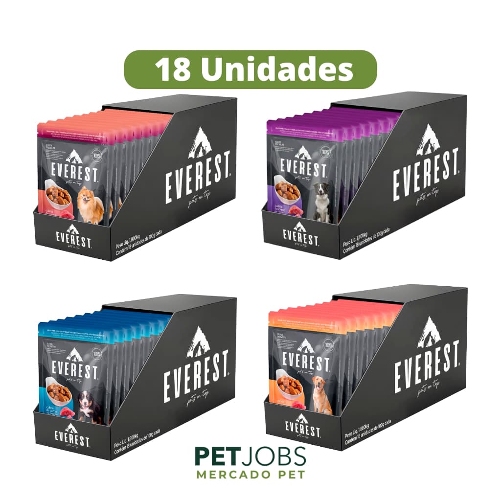 Sachê de Ração Úmida Para Cães Super Premium Everest 100gr 100% Completo e Balanceado Caixa de 18 UN