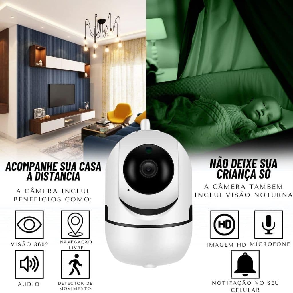 Babá Eletrônica Camera Ip Wifi Giratória Com Visão Noturna 1Antena Jortan App Yoosee