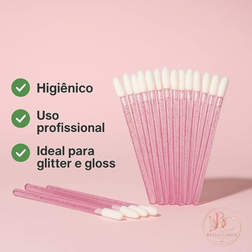 50 Aplicador Pincel Descartável Gloss e Batom Maquiagem Cílios Limpeza Sobrancelha Lipgloss