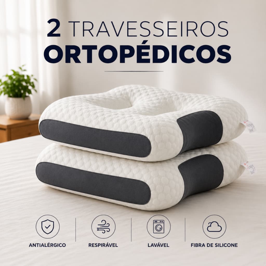 Kit 2 Travesseiros Ortopédico Cervical Anatômico Antialérgico Fibra Silicone Lavável