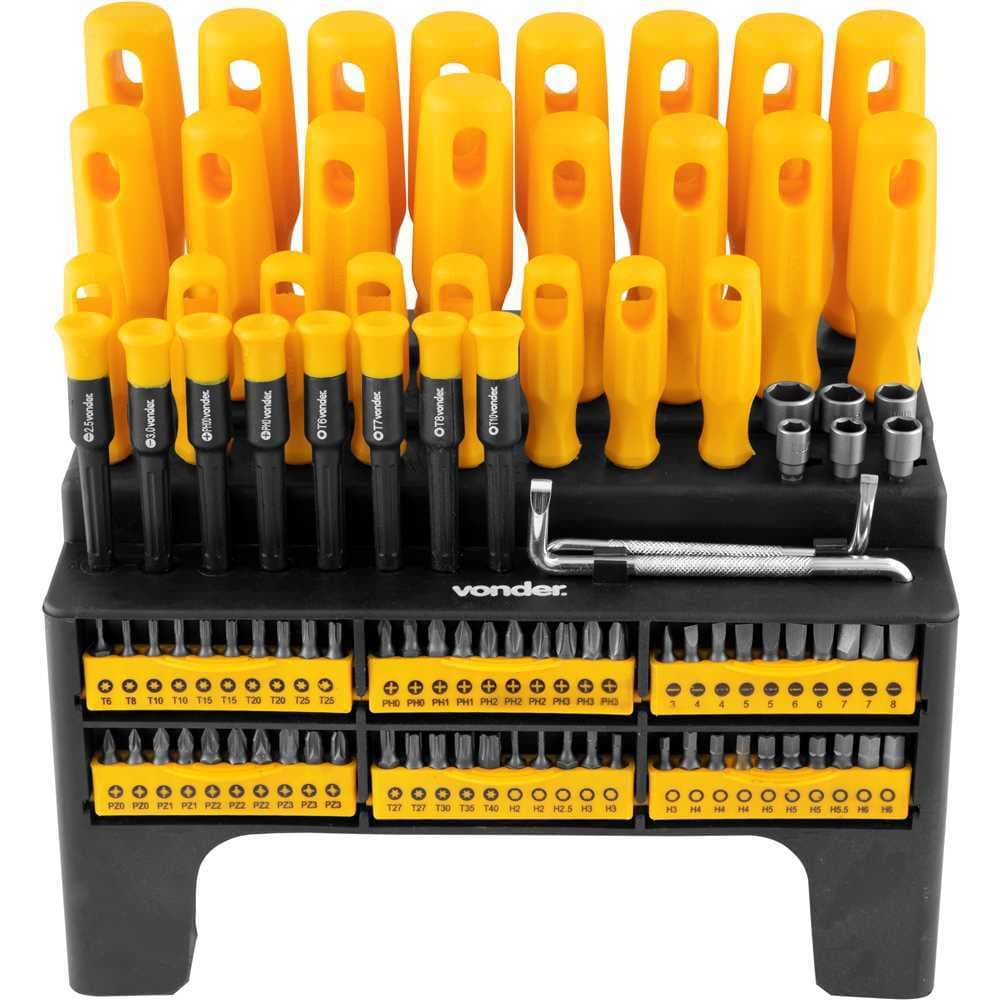 Jogo de Chaves 100 Peças Vonder Profissional Fenda Phillips Torx Allen Precisão Com Estojo
