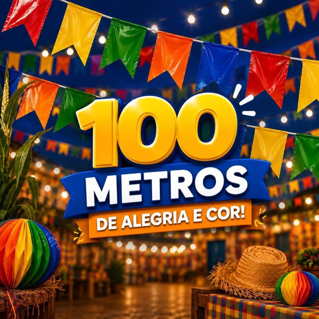 Kit Bandeirinha Festa Junina Colorida De Plástico com 10/50/100 Metros