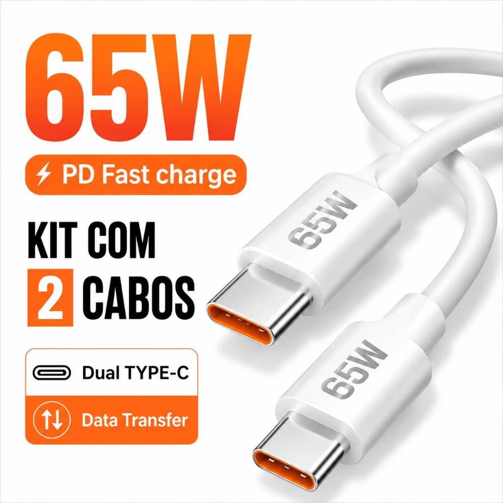 Cabo Tipo C - Tipo C Dois Lados Turbo 60w  65w Resistente H'maston Carga Super Rápida Antiquebra Usb-c