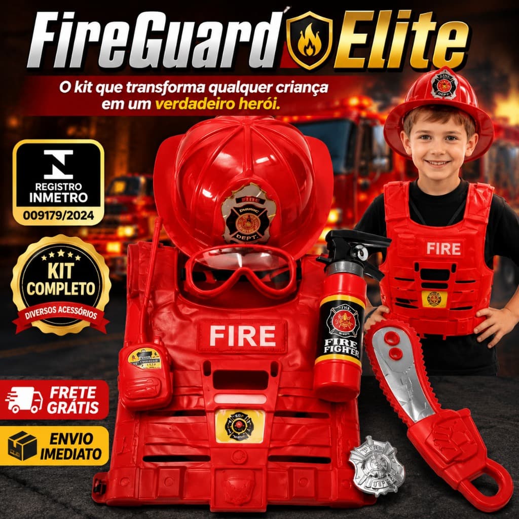 Kit Brinquedo Bombeiro Infantil Colete Capacete Acessorios Simulacao