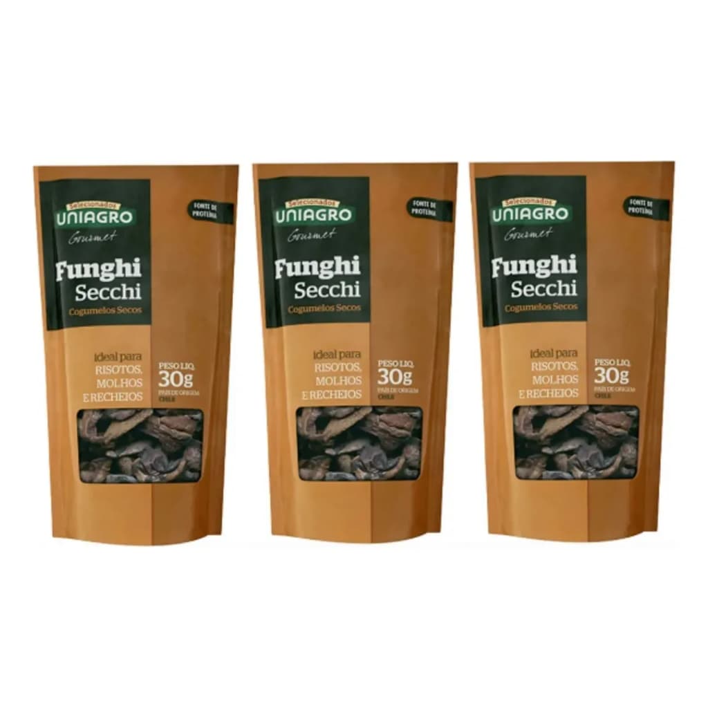Kit 3 Cogumelos Secos Funchi Secchi Uniagro 30g Lacrados
