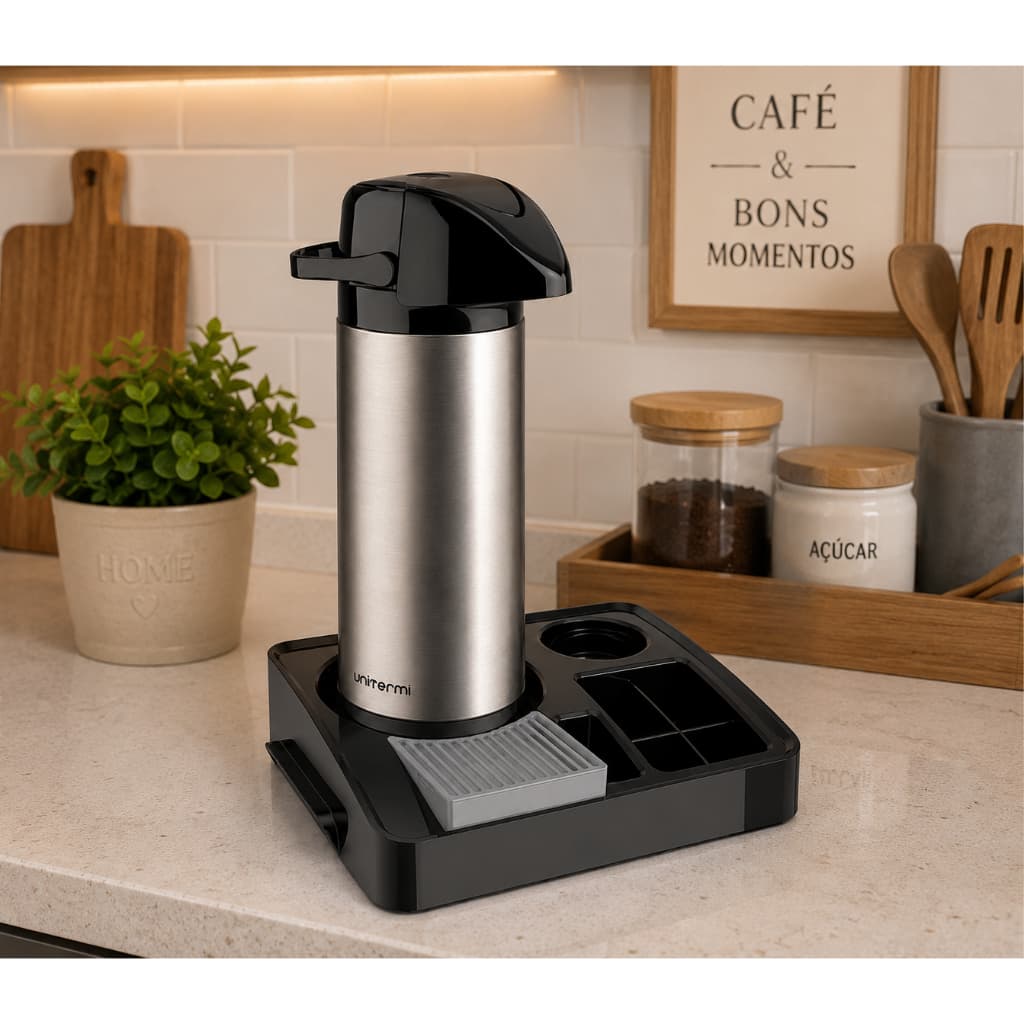 Kit Bandeja Organizadora Servere I + Garrafa Térmica Pressão Café 1L Verona Inox