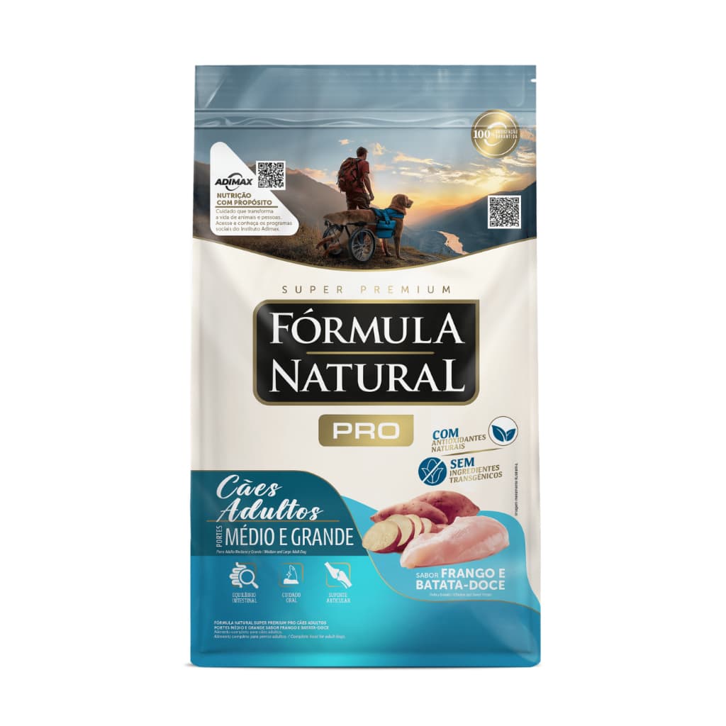 Fórmula Natural Super Premium Pro Cães Adultos Portes Médio e Grande Sabor Frango e Batata-Doce 15kg