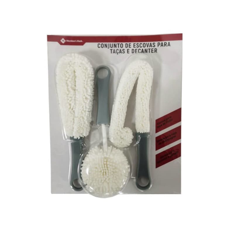 CONJUNTO DE ESCOVAS PARA TAÇAS E DECANTER MEMBER’S MARK BLISTER 3 PEÇAS