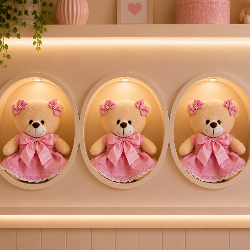 Kit Triu Ursos de Pelúcia Decorativos M 22cm para Quarto Infantil – Presente Perfeito