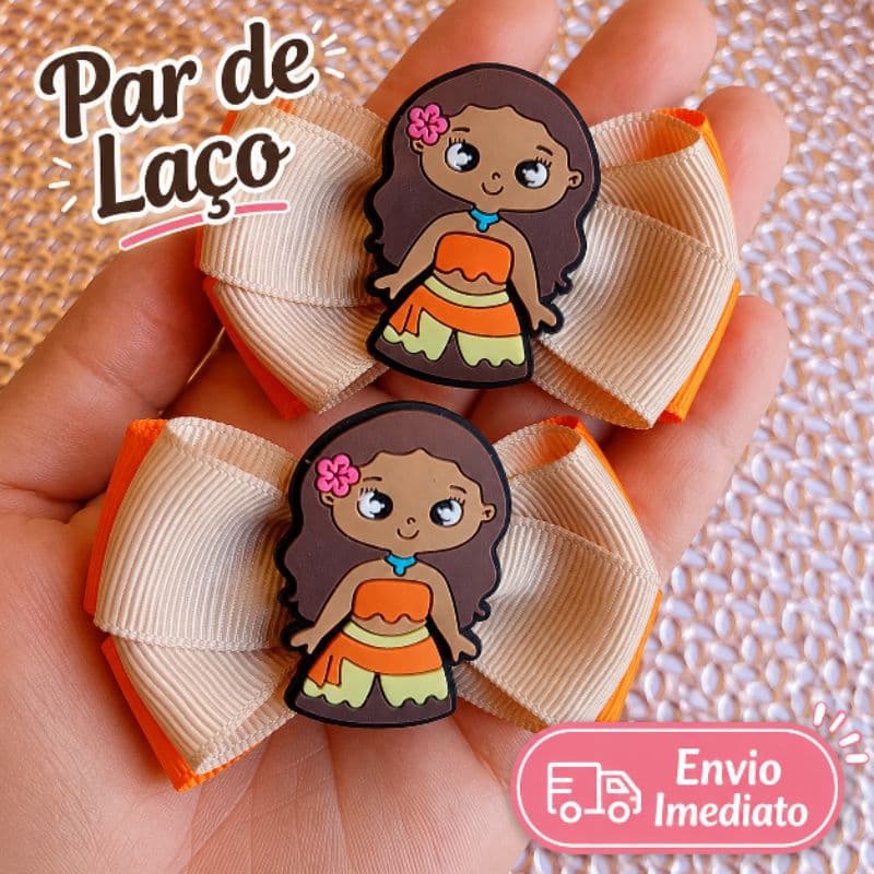 Par de Laços Moana Laço de cabelo infantil Menina Personagem Princesa Disney Moana Lacinhos Presilhas Antideslizantes