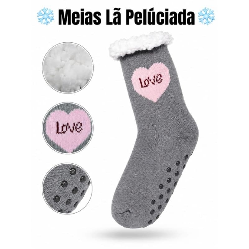 Meia Grossa Térmica Lã Forrada Cano Alto Pelúciada Inverno.
