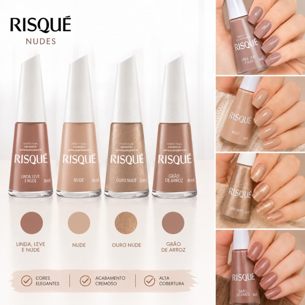 Kit 4 Esmaltes Risque Tons Nudes Marrom Esmalte Atacado 8ml