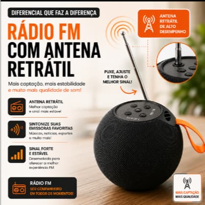 Caixa de Som Bluetooth 5W TWS com Rádio FM Antena USB Micro SD Portátil