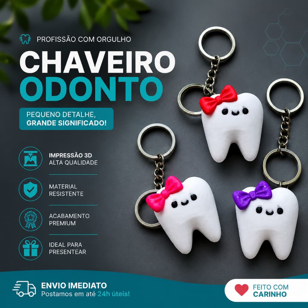 Chaveiro Profissão Odontologia com Laço - Delicado e Minimalista - Lembrancinha - Presente