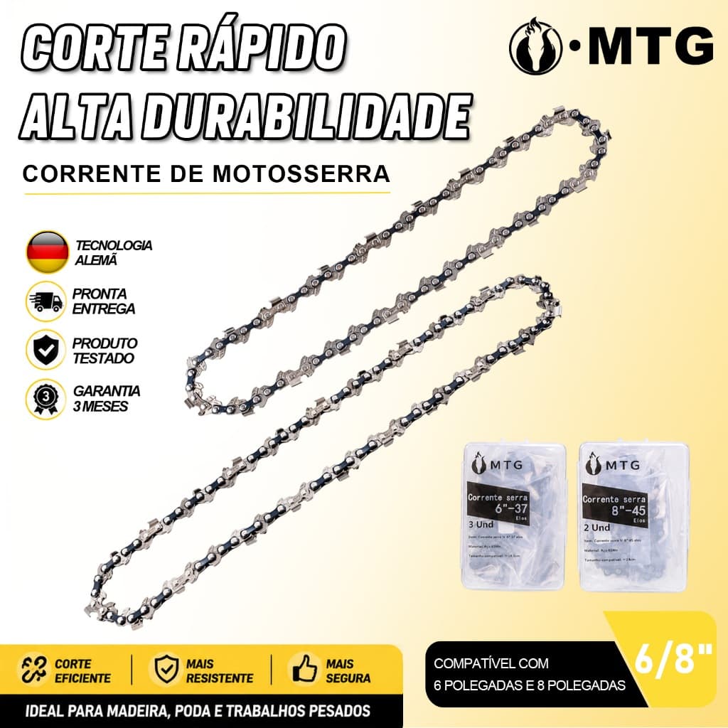 Corrente Para Mini Motosserra 6"37 Elos 8" 45 Elos Aço 65Mn Afiada Universal Com Caixa deArmazenagem