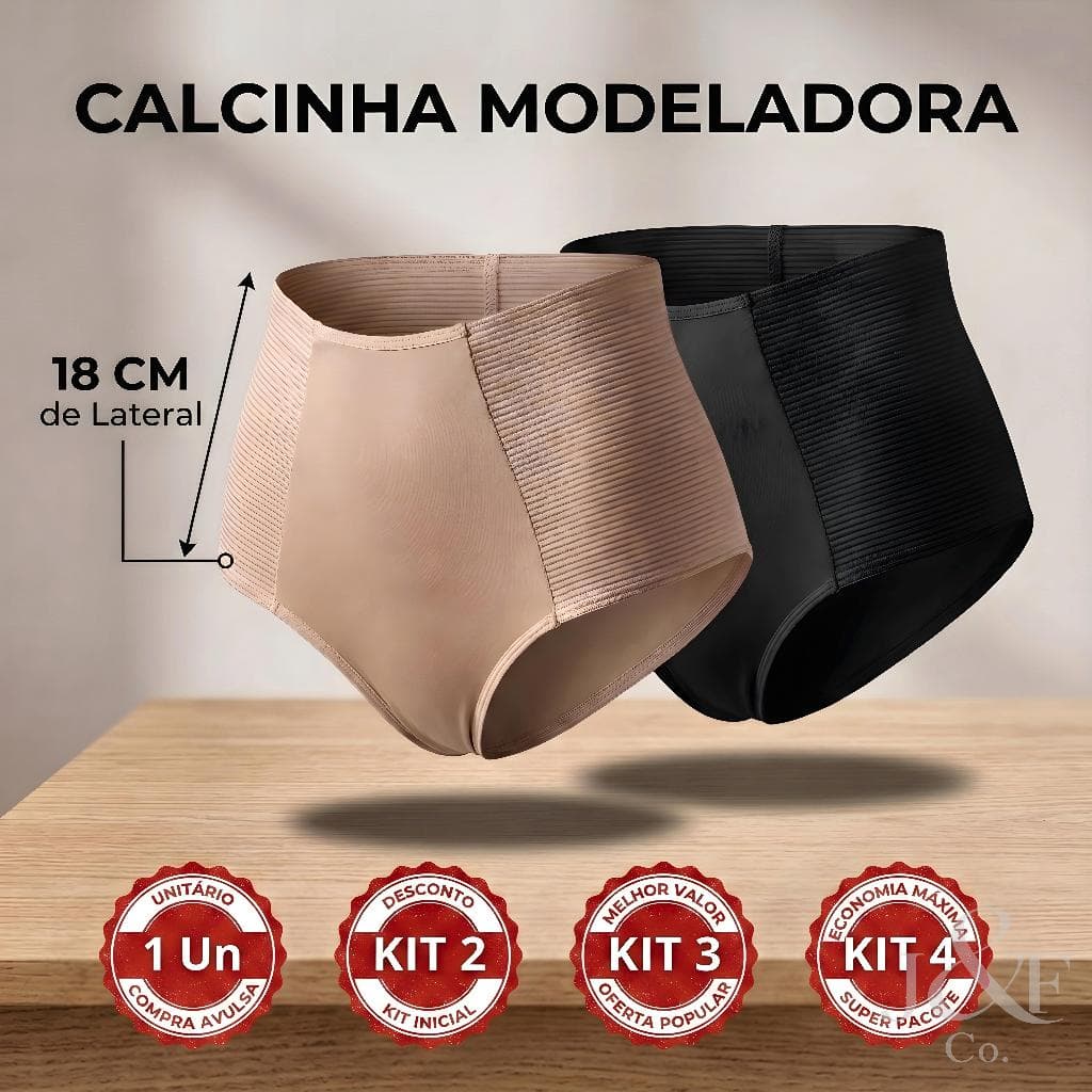 Kit Calcinha Modeladora Cintura Alta 18cm Compressão Anti-Culote Zero Barriga Redutora de Medidas Kit 1/2/3/4 | J&F