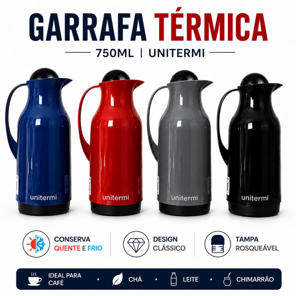 Garrafa Térmica de Café 750ml Siena Unitermi Conserva Chá Água e Leite Quente e Frio Antivazamento