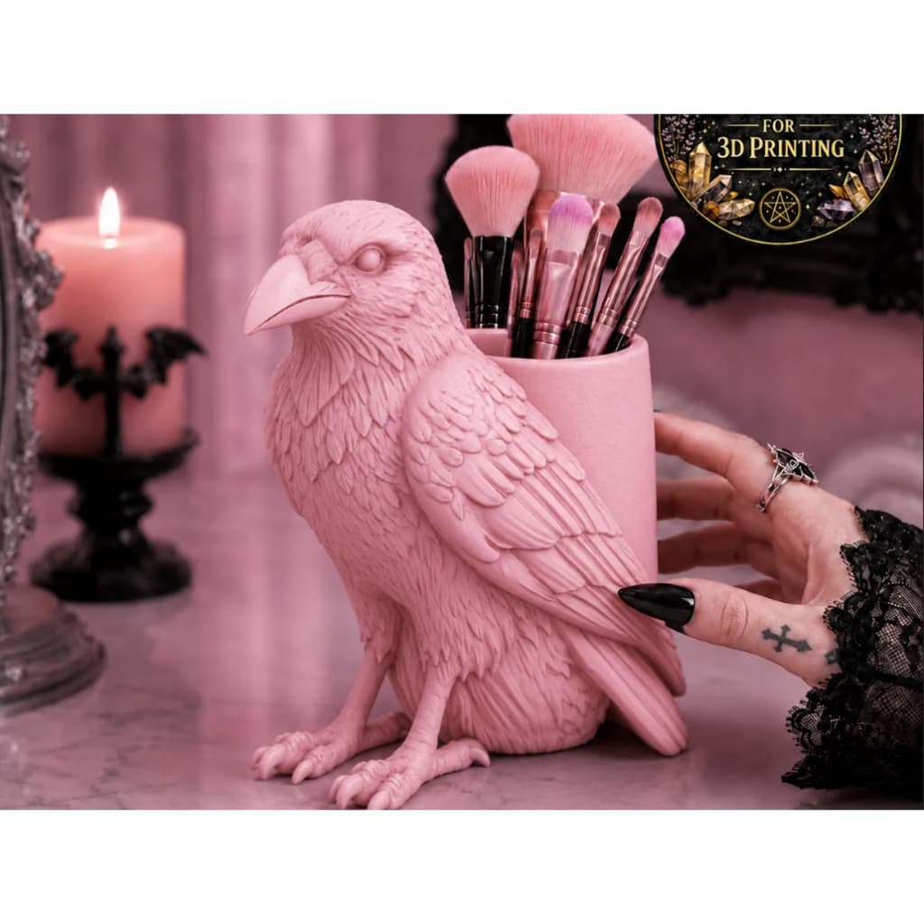 Porta pincéis corvo, Organizador, Porta maquiagem, decorativo, gótico, Estilo dark, alternativa, Porta canetas corvo