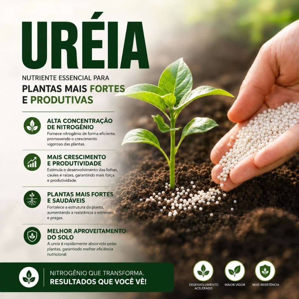Ureia Agrícola Fertilizante Nitrogenado | Alto Teor de Nitrogênio | Ideal para Hortas, Jardins, Gramados e Lavouras