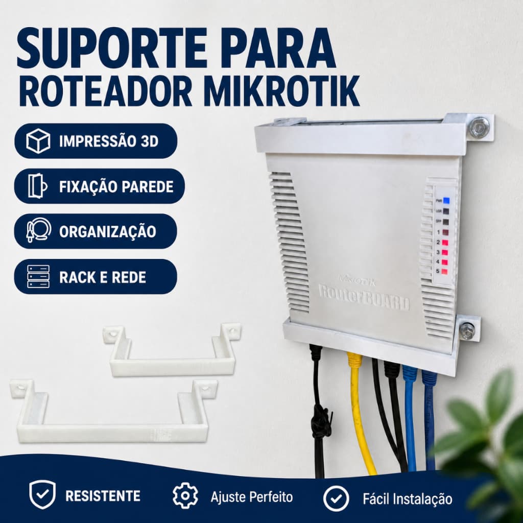 Suporte para Roteador MikroTik Impressão 3D Fixação Parede Organização Rack Rede