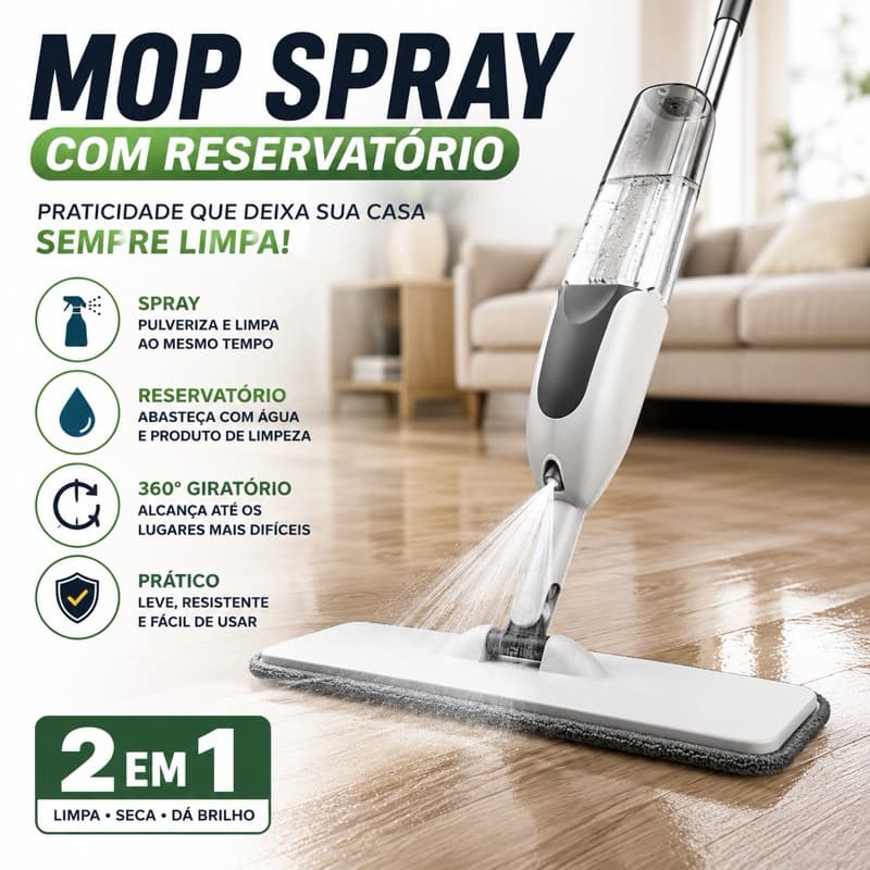 Mop Spray com Reservatório 2 em 1 Rodo Mágico Esfregão Limpeza de Piso