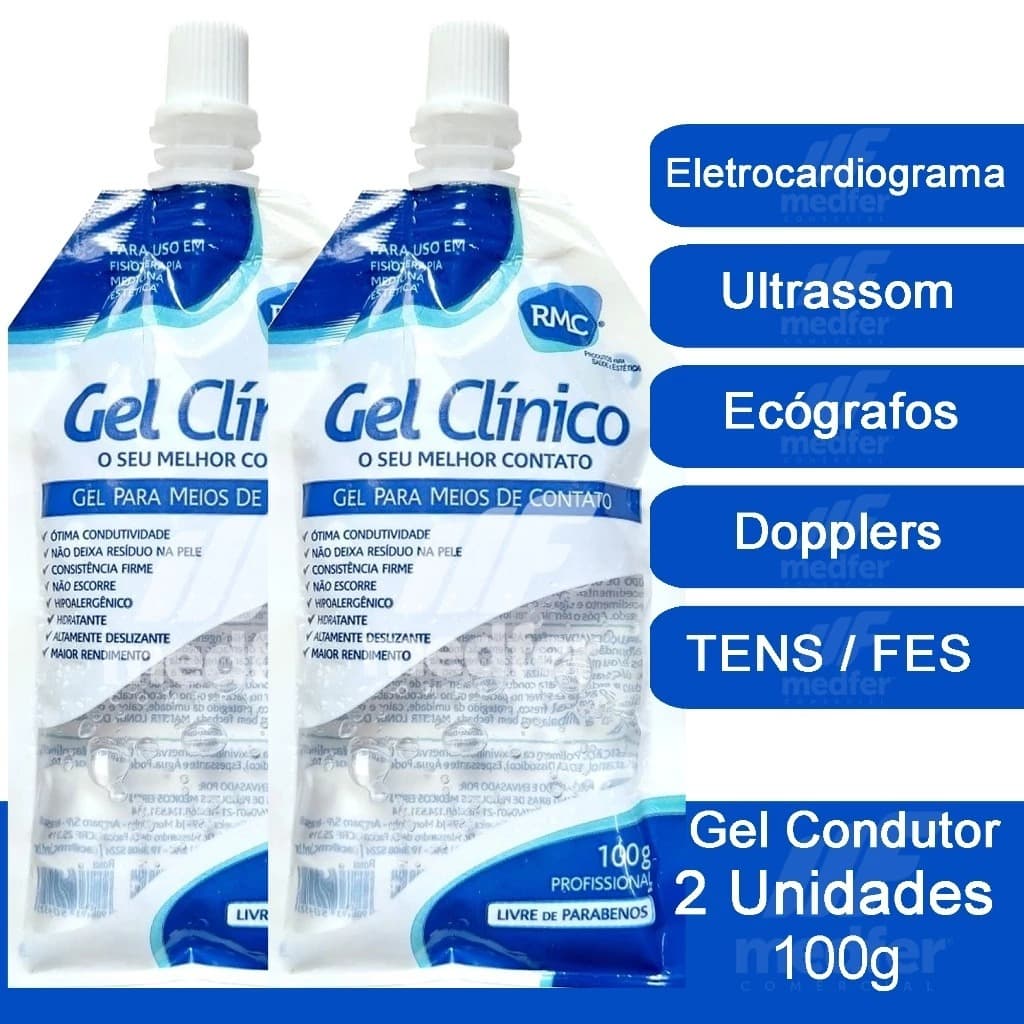 Gel Clínico Contato Condutor Ultrassom Tens Fes Bag 100g 2un