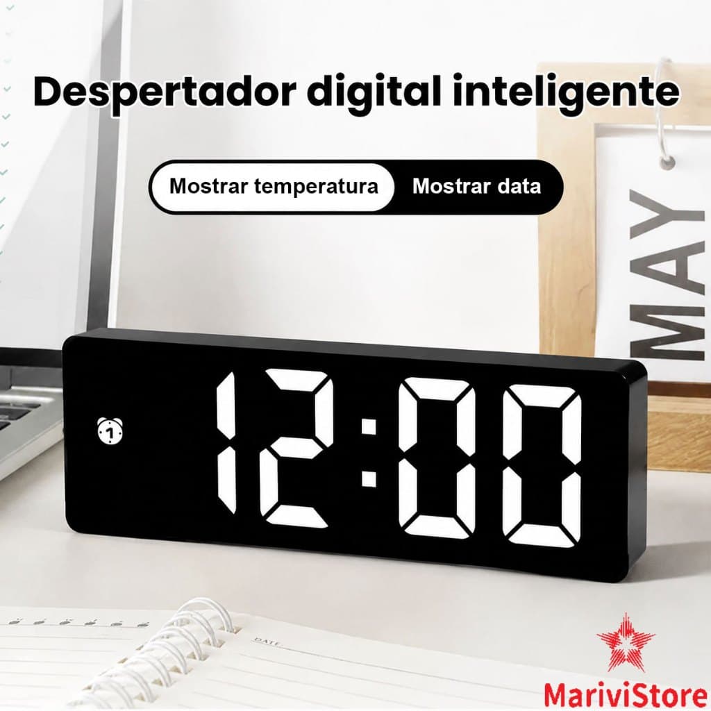 Relógio Despertador Digital de Mesa com Display de Temperatura e Data Alarme Eletrônico para Quarto e Escritório