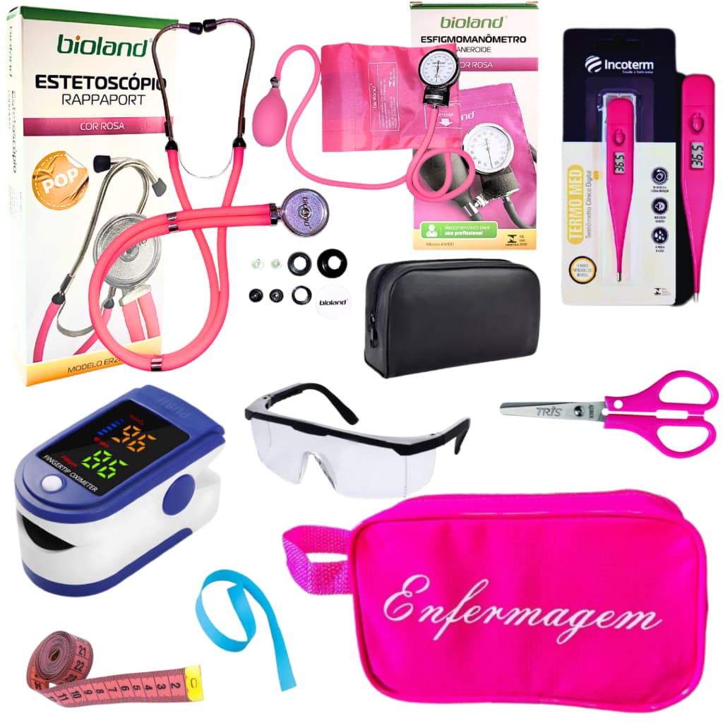 Kit Enfermagem - Aparelho de Pressão + Estetoscópio + Completo + Oximetro + Nécessaire