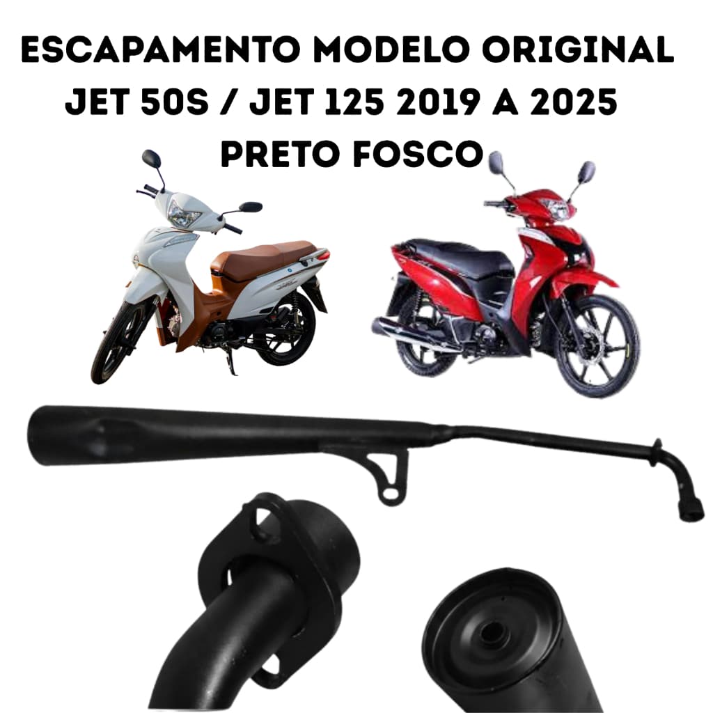 Escapamento Modelo Original Shineray JET 50 S JET 125 2019 a 2025 Preto Fosco