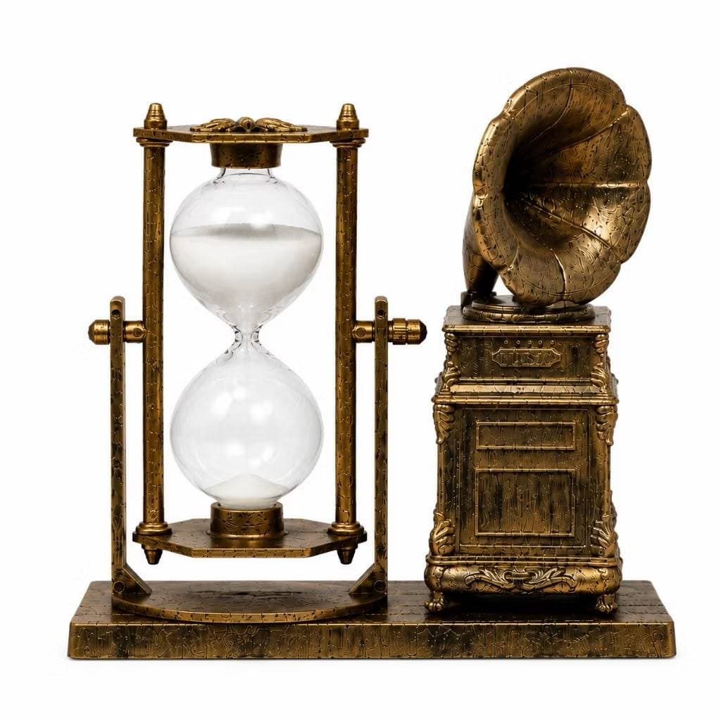 Ampulheta decorativa gramofone vintage casa luxo  -7241