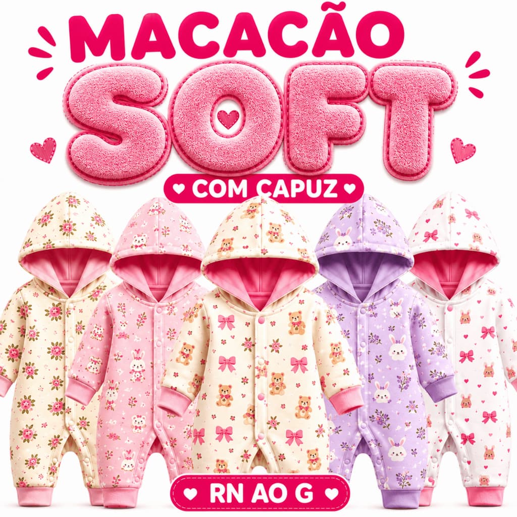 Kit 2 3 Macacão Para Bebê Feminino Menina Soft dia a dia Confortável Quentinho RN P M G