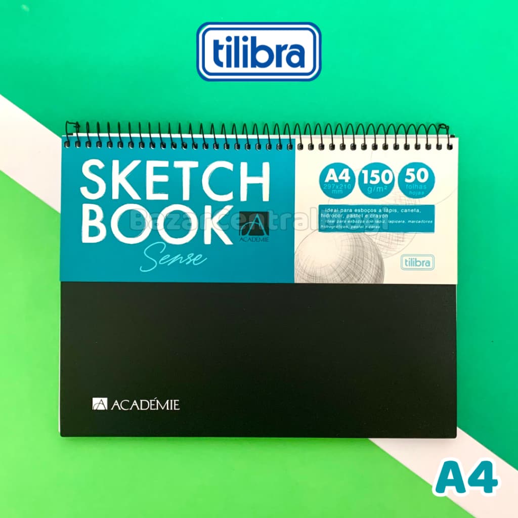 Caderno Bloco Sketchbook Espiral A4 50 Folhas sem Pauta Tilibra Académie 150g