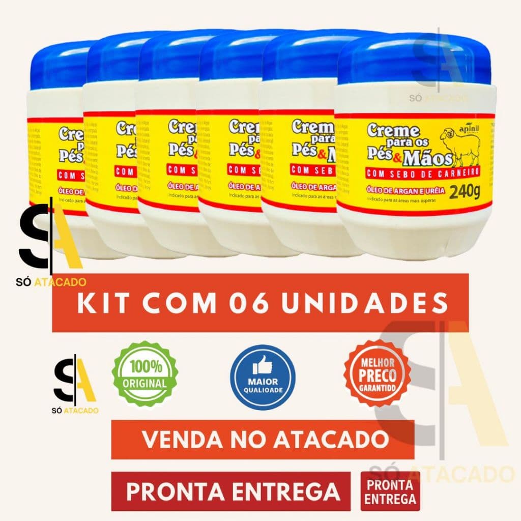 06 UND Creme Hid. Sebo De Carneiro APINIL AZUL 240g - Original -  Para Hidratação De Rachaduras