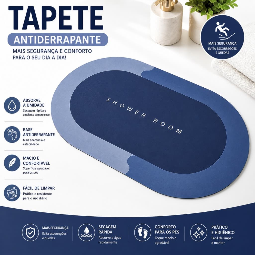 Tapete de Banheiro Super Absorvente Antiderrapante