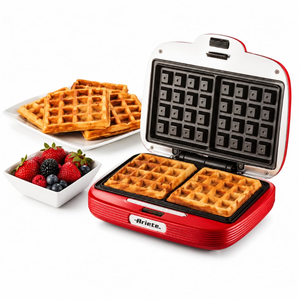 Máquina de Waffle Ariete Retrô Party Time 1973 700W 110V Elétrica Antiaderente Waffleira Vermelha