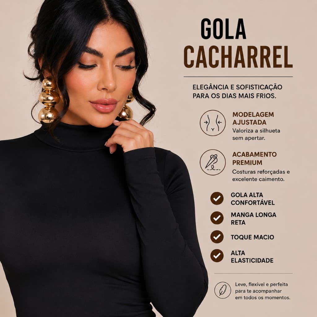 Blusa Cacharrel Feminina Justa Suplex Confortável Manga Longa Gola Alta - Queima de estoque
