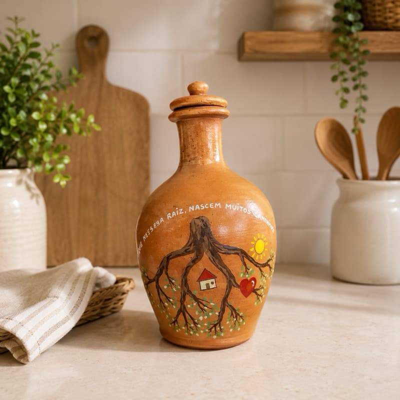 Moringa Artesanal de Barro 1,2L Pintada à Mão | Presente Afetivo | Caminhos| Raizes e Afeto